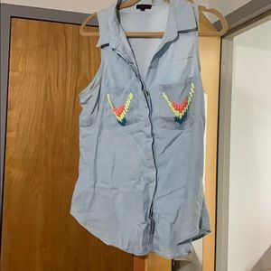 Tribal denim-like top